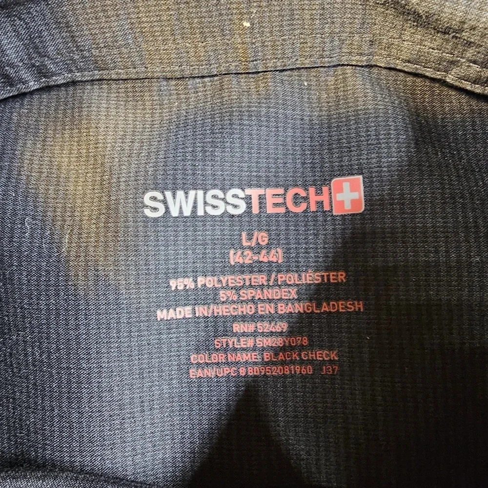 Swiss Tech Men's Large Stretch Button Up Shirt Black Micro‎ Check Performance
